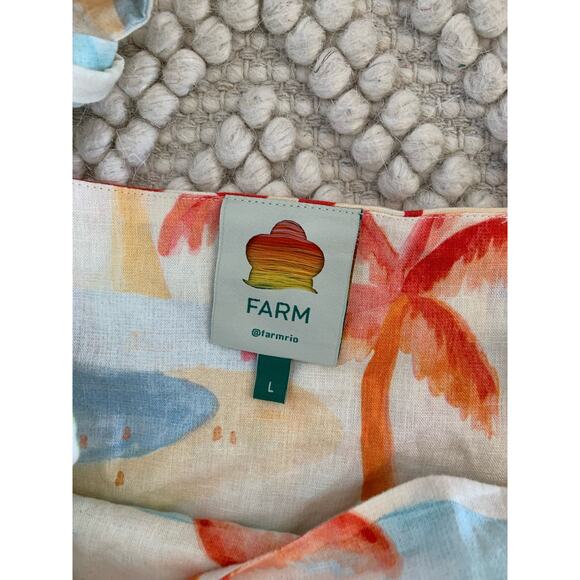 Farm Rio Copacabana Tropical Palm Tree Midi Dress Puff Sleeve Large - Picture 7 of 7